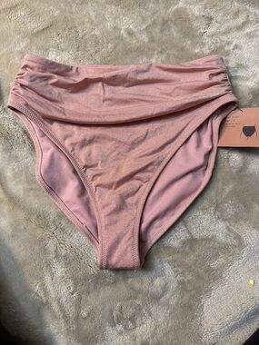 Shade & Shore Shimmery Blush Pink High Waist Bikini Bottoms